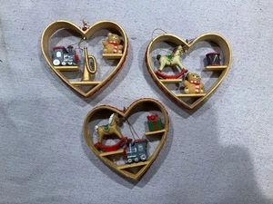 3 Matching Vintage Heart Shaped Shelves of Toys Christmas Ornament - Picture 1 of 4