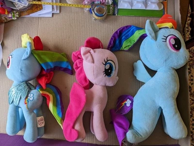 3x MLP My Little Pony BIG SOFT TOYS LOT Rainbow Bash Pinkie Pie Mermaid Sea Pony - image 1 of 4