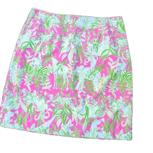 LILLY PULITZER White Label Vintage Jungle Animal Print Pink Green Skirt 4 EUC - Picture 1 of 7
