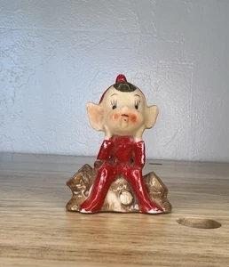 vintage pixie elf figurines ceramic japan christmas 2.5" Whimiscal christmas mcm - Picture 1 of 10