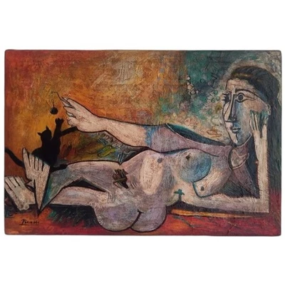 Pablo Picasso Artist Oil Painting Canvas Signed Stamped Hand Handmade Vintage - Image 1 of 2