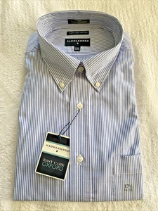 Camisa Oxford Azul Rayas 17.5 34 35 Saddlebred Fácil Cuidado Nueva con Etiquetas - Imagen 1 de 7
