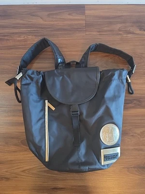 VERSACE PARFUMS Medusa Head Black Nylon Drawstring Flap Backpack EUC - Image 1 of 4