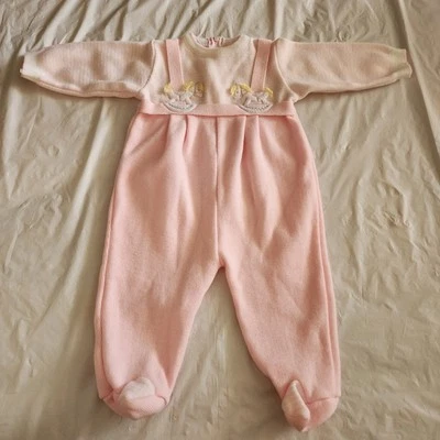 Pride N Joy Baby Girl Soft Knit Pink Romper Size 6-9 months Vintage  - Image 1 of 4