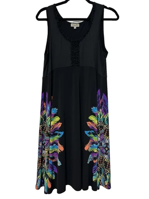 One World 泳装遮盖无袖 M 码黑色彩色羽毛异想天开 — 第 1/4 张图片