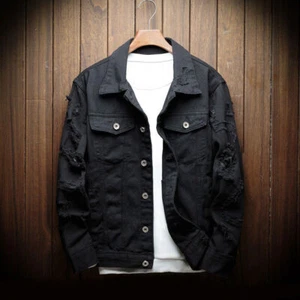 Nuevo Hombres Chaqueta Denim Rasgada Envejecida Blazer Informal Prendas para el torso Camionero Jean Chaqueta @ - Imagen 1 de 18