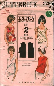 3286 Vintage Butterick Schnittmuster Misses 60er Jahre Quick Easy Bluse 12 OOP Nähen - Bild 1 von 2