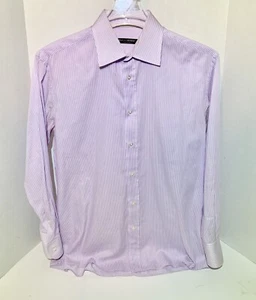 Andrea Bossi Made in Italy rosa gestreift geknöpftes Herrenkleid Shirt 16 32/33 weich - Bild 1 von 8