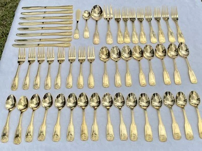 Juego de cubiertos de acero inoxidable galvanizado Golden Shell servicio para ocho - 52 piezas Foto 1 de 4