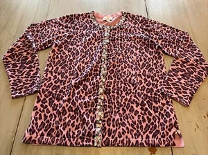 Quaker Factory Purple Leopard Print Cardigan Rhinestone Button Sweater Size S - Picture 1 of 9