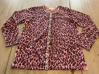 Quaker Factory Purple Leopard Print Cardigan Rhinestone Button Sweater Size S - Image 1 of 4