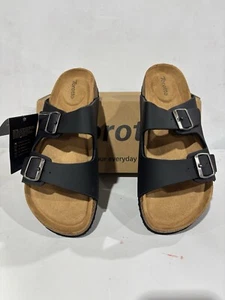 Torotto Mens Slides with Cork Footbed Open Toe Flat Sandals,Black, Size 9 - Picture 1 of 3