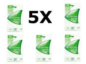 5x Nicorette Fresh Mint 2mg Nicotine Gum Chewing Coated 5x105 Gum New Expiration - Picture 1 of 2