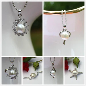 Anhänger Set3 Weißgold plattieren Süßwasser Perlen Schmuck Halskette Echtschmuck - Bild 1 von 7