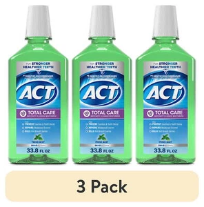 (3 pack) ACT Total Care Anticavity Fluoride Mouthwash, Fresh Mint, 33.8 fl. oz. - Picture 1 of 17