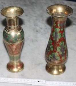 2 x messing vase ritz dekor alt metall verziert farbig top orient vintage deko - Picture 1 of 16