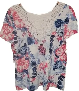 Allison Daley Petite PL Blouse Top Embroidered Lace Short Sleeve New With Tags - Picture 1 of 9