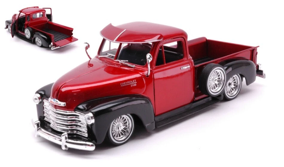 MODELLINO AUTO STATICO WELLY CHEVROLET 3100 PICK UP LOW RIDER ROSSO/NERO 1:24 - Immagine 1 di 1