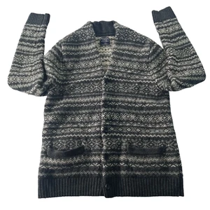 ABERCROMBIE & FITCH Strickjacke L / XL Wollmischung Pullover Fair Isle Knopf grau - Bild 1 von 10