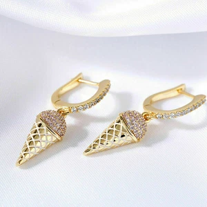 1.30 Ct Round Cut Diamond Simulated Ice Cream Dangle Earrings Yellow Gold plated - Picture 1 of 4