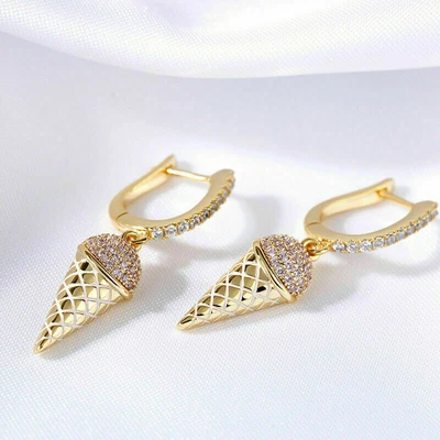 1.30 Ct Round Cut Diamond Simulated Ice Cream Dangle Earrings Yellow Gold plated - Image 1 of 4