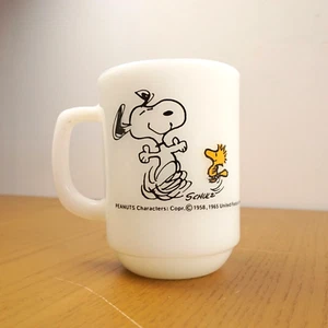 Vintage Snoopy Fire King Cup Mug Life Is Pure Joy Peanuts Milk Glass Woodstock - Picture 1 of 4