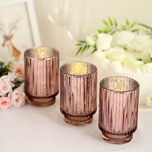3 ROSE GOLD 5" Speckled Mercury Glass Votive CANDLE HOLDERS Party Decorations - Picture 1 of 8
