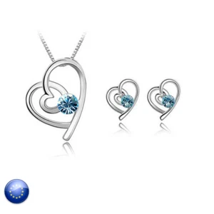 CONJUNTO COLGANTE Y PENDIENTES MUJER COLLAR COMPLEMENTOS CADENA CORAZON AZUL - Bild 1 von 2