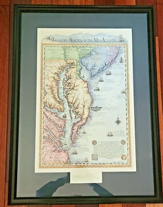 Ellen H. Rice Framed Giclee Art Print Treasure Beaches Mid-Atlantic Map - Signed - Picture 1 of 18