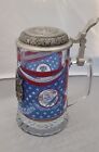 USA Independance commemorative Pewter & Glass beer Stein,Made in Italy & Germany