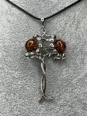 Colgante GIRASOLES ÁMBAR. COLGANTE Flor Piedra Ámbar Báltico con Plata de Ley Foto 1 de 4