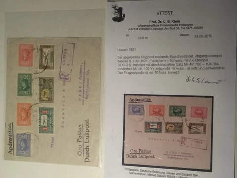 1921 Lithuania Switzerland Bern airmail full set on cover incl. Error Wz Certif Cover