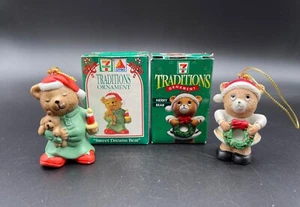 Vintage 7 Eleven Citgo Holiday Ornaments 1993 Sweet Dreams Bear & 1997 Merry Bear - Bild 1 von 15