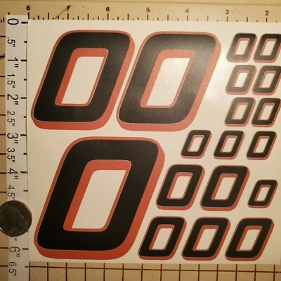 Matte Black-w/burnt orange #0's  Racing Numbers Vinyl Decal Sheet 1/10-1/12  - Image 1 of 4
