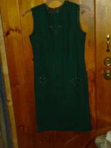 Vintage 1960s Green Dress Jumper Cut Outs WOOL Lined Studs Schoolgirl B=34 S/M - Picture 1 of 6