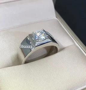 Mens 2ct Moissanite Wedding Band Platinum plated 925 Silver 10.75 - Picture 1 of 3