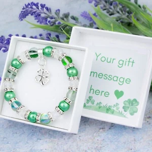 Four Leaf Clover Charm Bracelet - 8 Colour Schemes - Good Luck Gift, Irish Dance - Picture 1 of 6