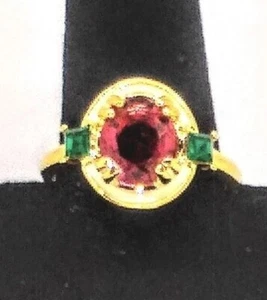 White Enamel W/ Lab-Created Ruby & Emerald Cocktail Ring 14K Yellow Gold Plated - Picture 1 of 10