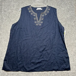Tommy Hilfiger Tank Top Womens 24 Blue All Linen Boho Beachy Embroidered Light - Picture 1 of 15