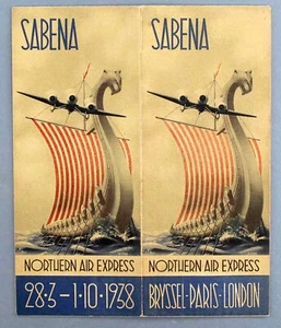 SABENA NORTHERN AIR EXPRESS AIRLINE TIMETABLE 1938 BELGIAN AIRLINES - Picture 1 of 3