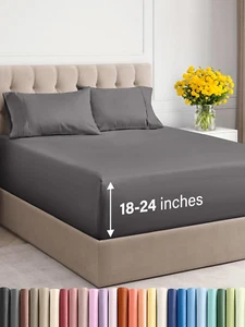 Extra Deep Pocket Queen Sheets - 4 Piece Breathable & Cooling Bed Sheets - Hotel - Picture 1 of 9