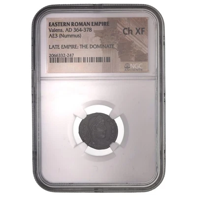 Roman Ae Coin of Valens (AD 364-378) NGC Certified CH-XF Collectible Bronze - Image 1 of 3