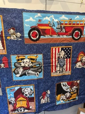 Синее хлопковое лоскутное одеяло из ткани для собаки далматина пожарной собаки пожарной машины с флагом США 1 год F58 - Изображение 1 из 4