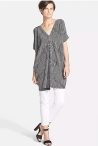 Vince Dolman Sleeve Silk Black and White Tunic Dress Size M - Picture 1 of 10