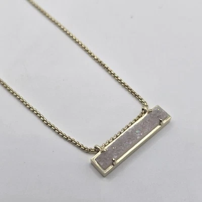 Kendra Scott Leanor Necklace 14K Gold Over Brass Bar Pendant Iridescent Drusy  - Image 1 of 4