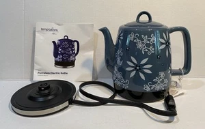 Temptations K51504 Porcelain Electric Kettle Blue White Flower NEW Temp-tations - Picture 1 of 8