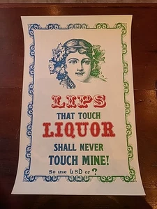 LSD Poster Lippen, die Schnaps berühren, soll nie meine Drogen berühren Vintage 60er - Bild 1 von 1