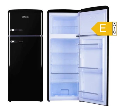 Amica KGC 15634 S Retro Kühlschrank Gefrierkombi schwarz 144cm E-Klasse - Bild 1 von 3