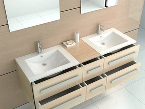 Jet-Line Juego de baño Muebles de baño Juego de 2 personas Muebles de baño Aspecto madera Claro Doble Lavabo - Imagen 1 de 10
