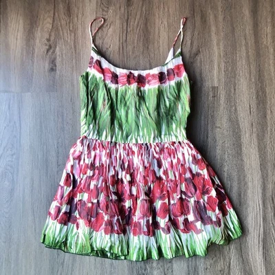 Mini Vestido Vintage Anna Sui Floral Talla 8 Y2K Babydoll Gauzy Fluido Tulipanes Jardín Foto 1 de 4